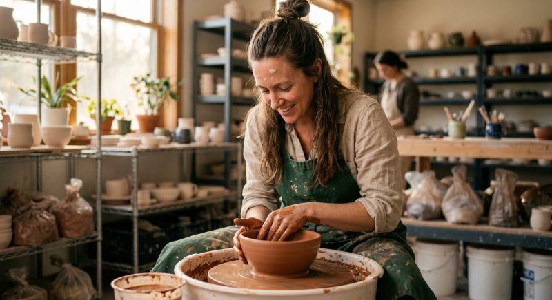 femme concentrée tour de potier bien-être
