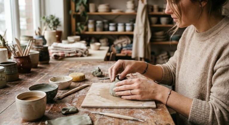 mains féminines modelant argile moment détente